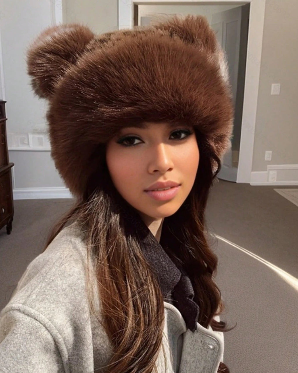 Autumn And Winter Bear Ears Thickened Warm Ear Protection Leopard Plush Mongolian Hat