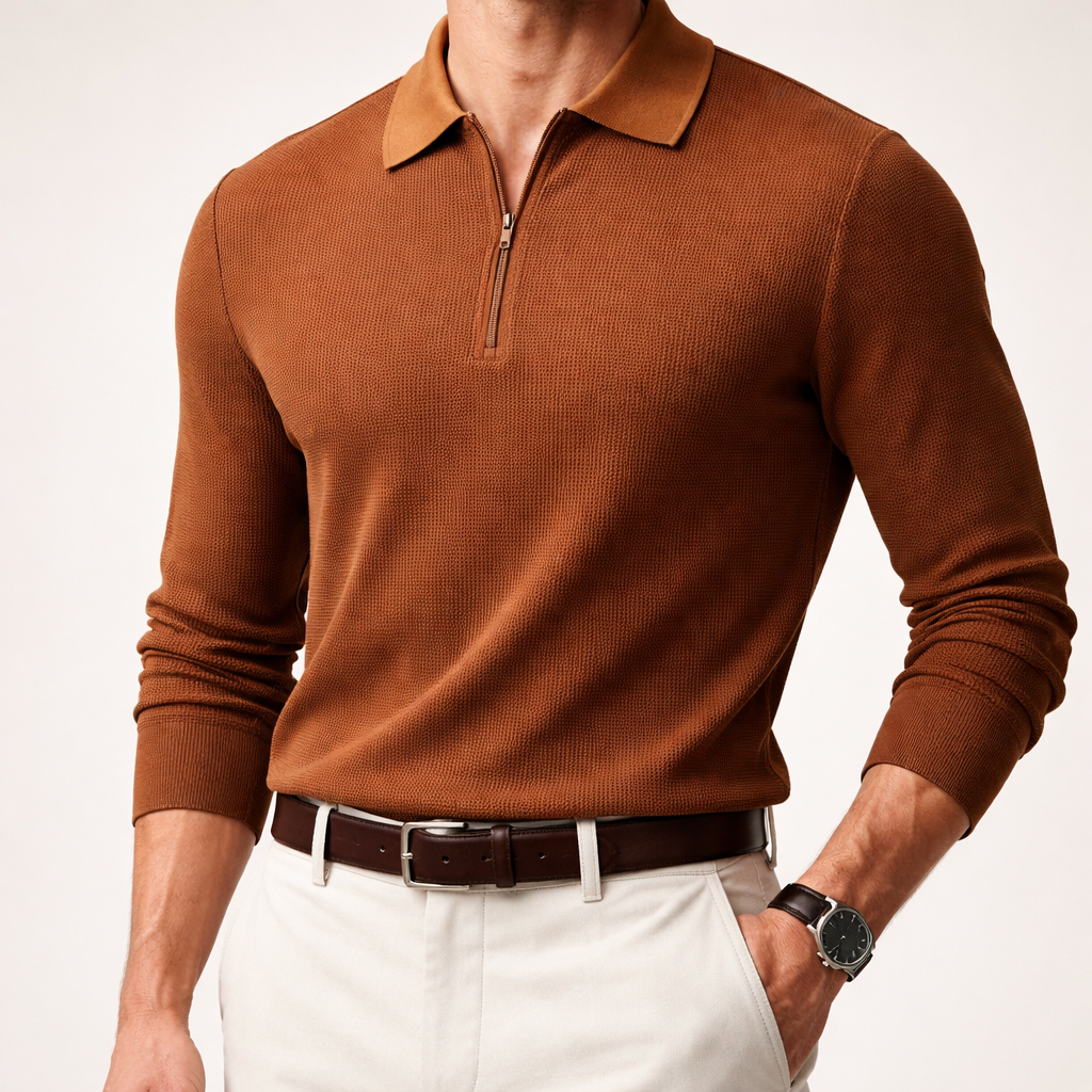 Cardwell Waffle-Knit Polo Sweater