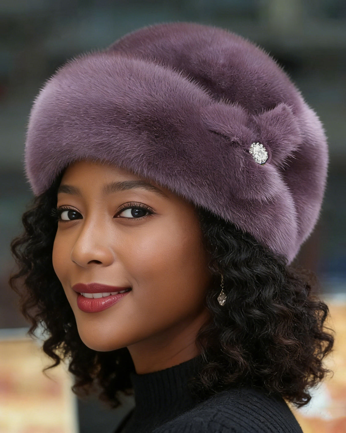 Genuine Mink Fur Thickened Windproof Crystal Flower Insulated Hat
