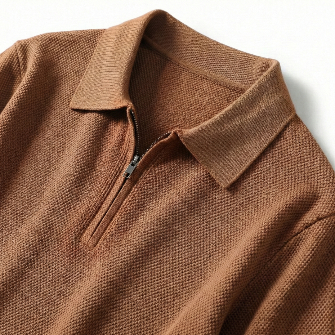 Cardwell Waffle-Knit Polo Sweater