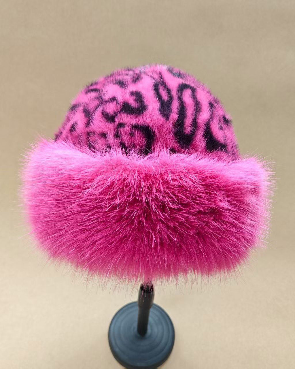 Women's Leopard Print Knitted Mongolian Hat, Thick Warm Hat