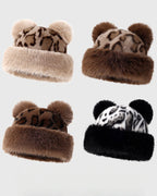 Autumn And Winter Bear Ears Thickened Warm Ear Protection Leopard Plush Mongolian Hat