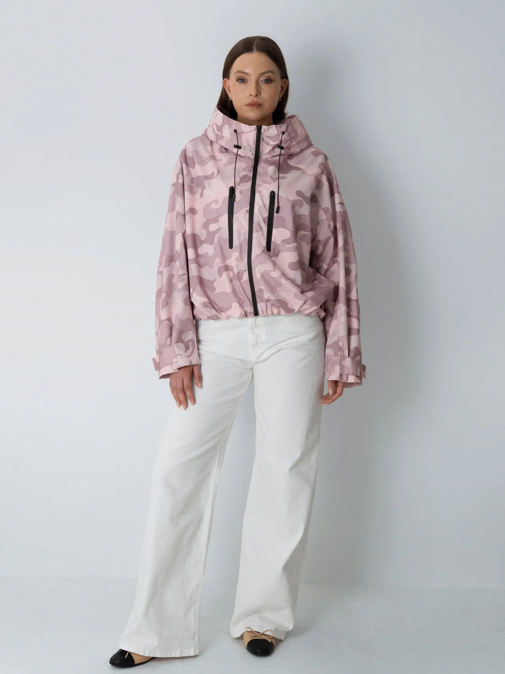 STM-TEX™ One Size Pink Camo Short Oversized Rain Jacket