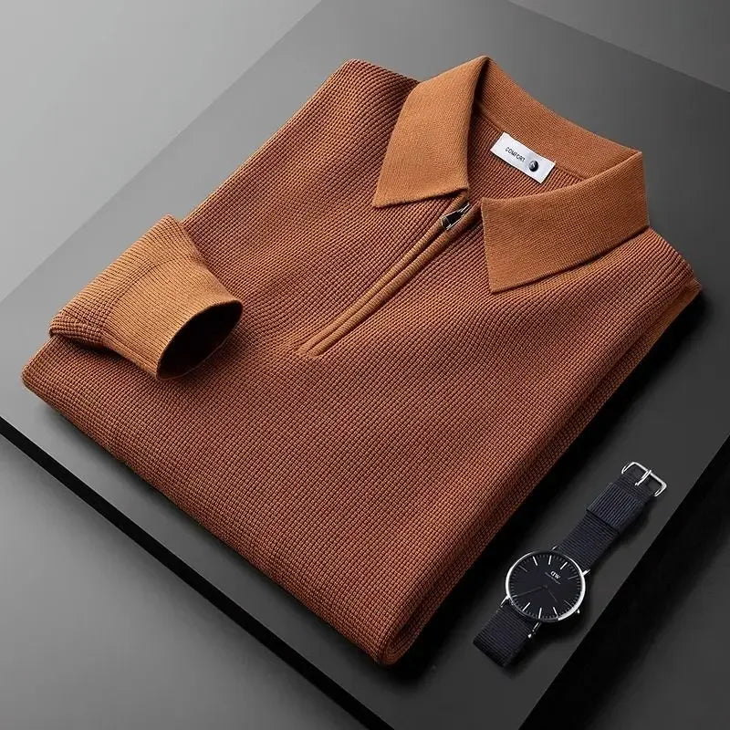 Cardwell Waffle-Knit Polo Sweater