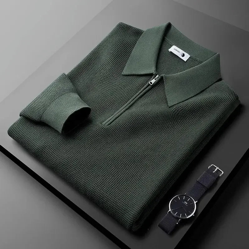 Cardwell Waffle-Knit Polo Sweater