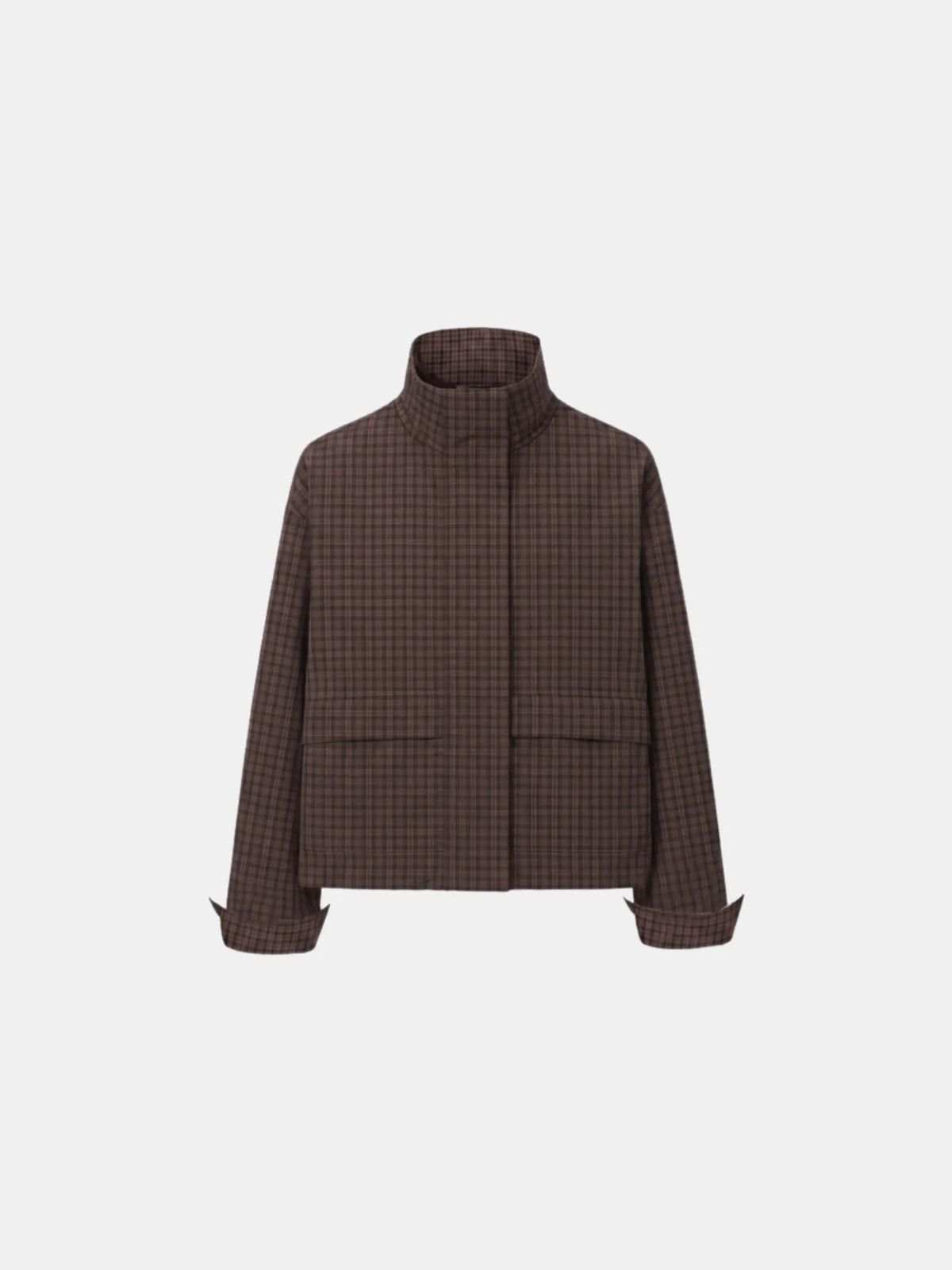STM-TEX™ Brown Check Funnel Collar Waterproof Bomber Jacket