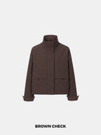 STM-TEX™ Brown Check Funnel Collar Waterproof Bomber Jacket