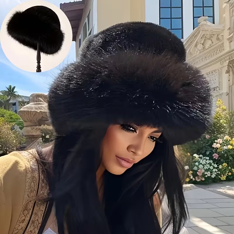 Oversized Fluffy Faux Fur Pompom Hat Warm And Luxurious For Winter