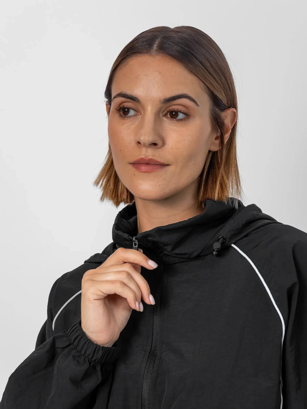 FlowCore™ Water Repellent Full-Zip Packable-Hood Track Jacket