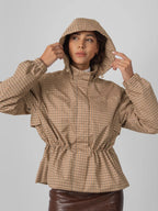 STM-TEX™ Beige Houndstooth Short Drawstring Waist Rain Jacket