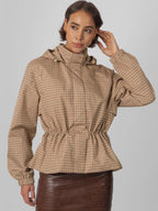 STM-TEX™ Beige Houndstooth Short Drawstring Waist Rain Jacket