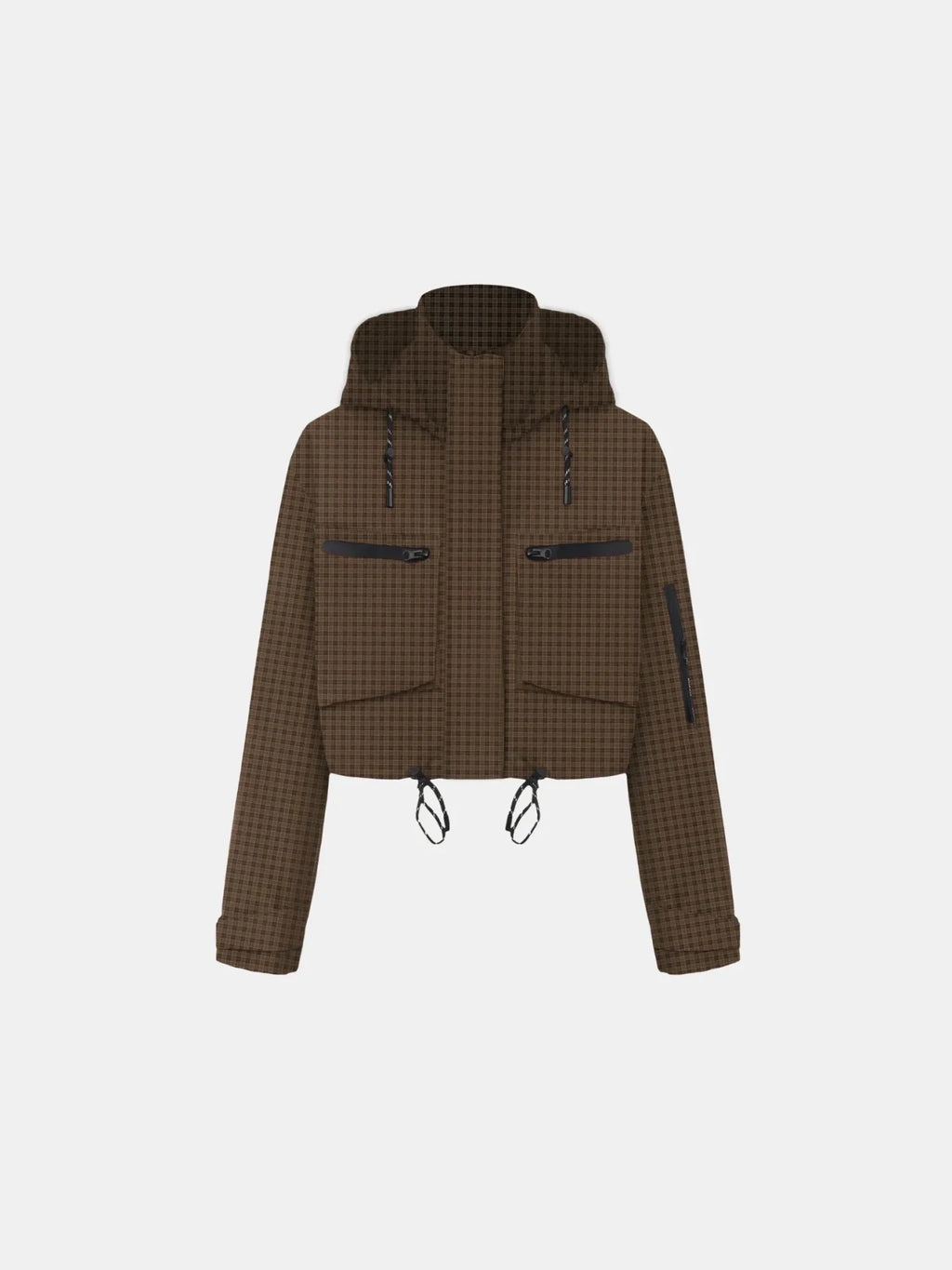 STM-TEX™ Brown Check Cropped Detached Hooded Rain Jacket