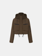 STM-TEX™ Brown Check Cropped Detached Hooded Rain Jacket