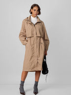 STM-TEX™ Beige Houndstooth Elevated Long Breathable Raincoat