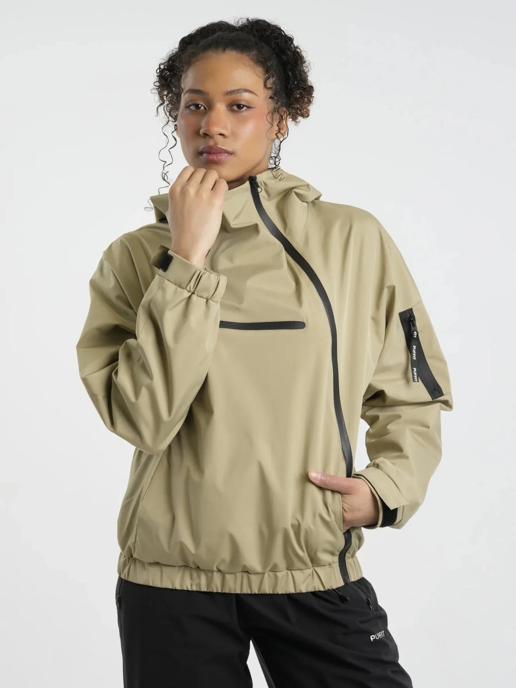 STM-TEX™ Leopard Short Asymmetric Zip Rain Hoodie