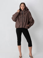 STM-TEX™ One Size Brown Check Short Oversized Rain Jacket
