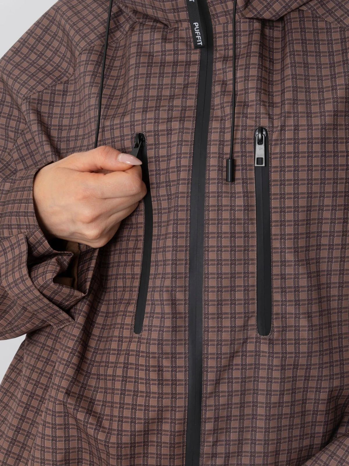 STM-TEX™ One Size Brown Check Short Oversized Rain Jacket