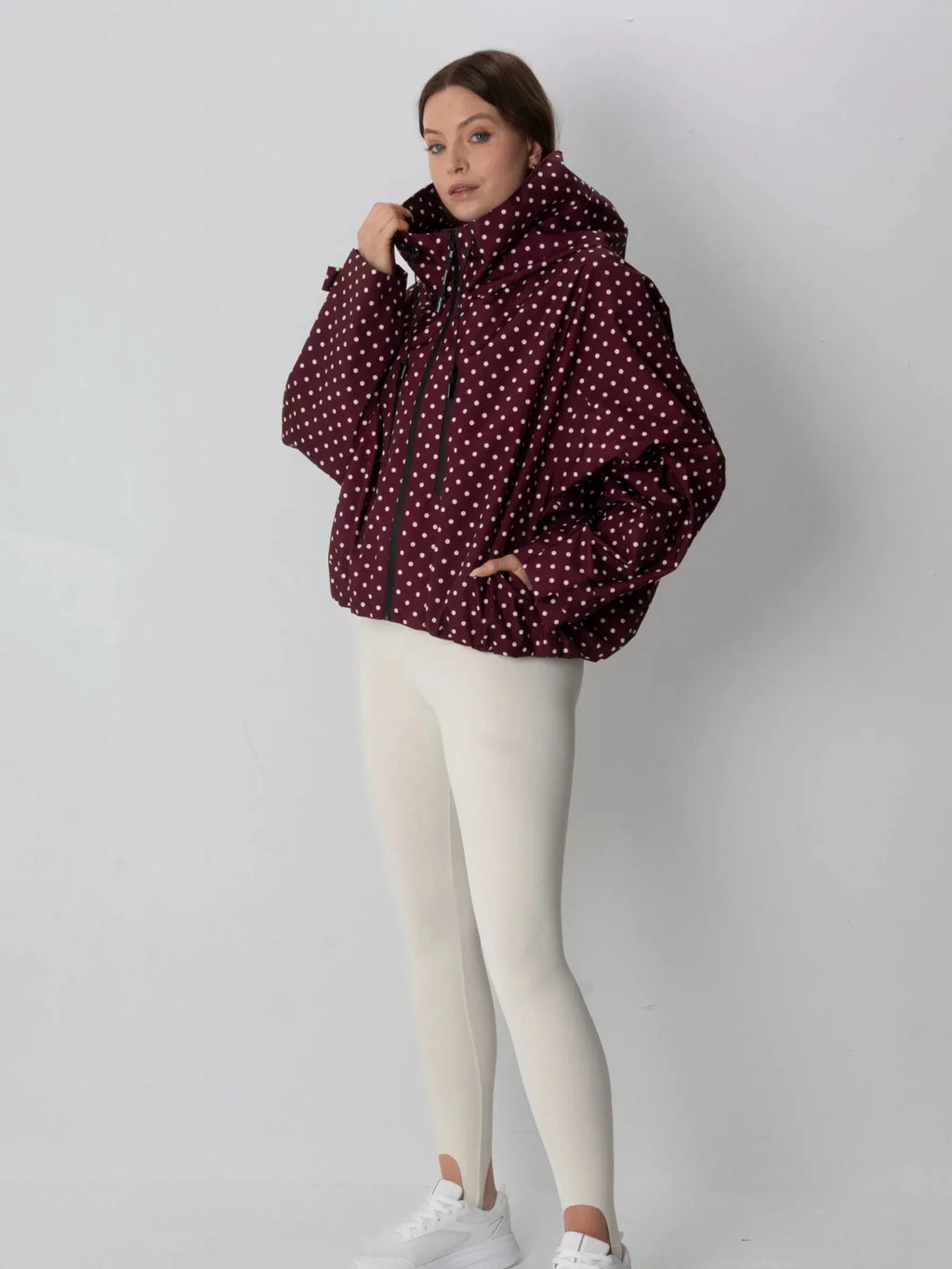 STM-TEX™ One Size Burgundy Dot Short Oversized Rain Jacket