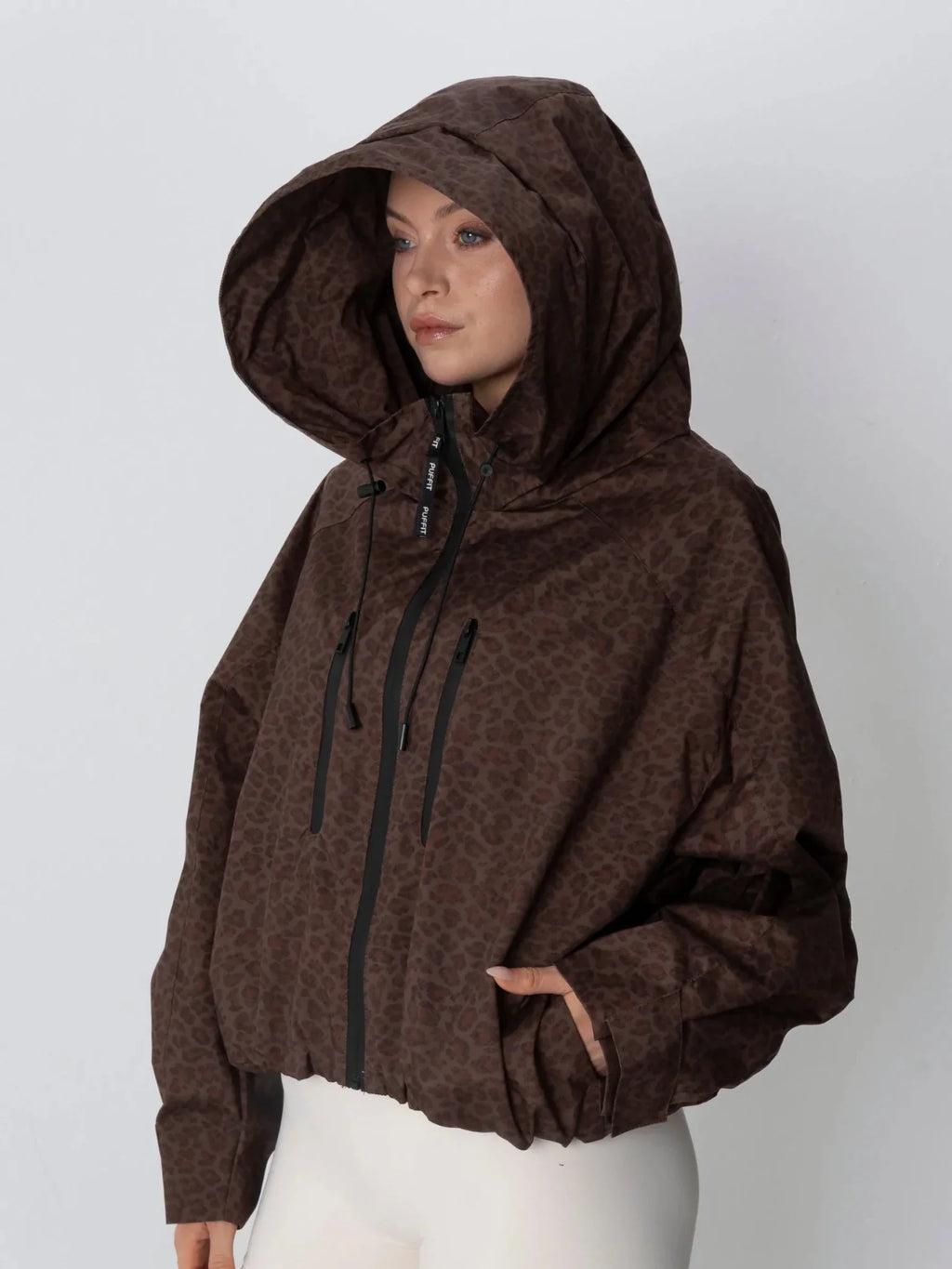 STM-TEX™ One Size Mocha Leopard Short Oversized Rain Jacket