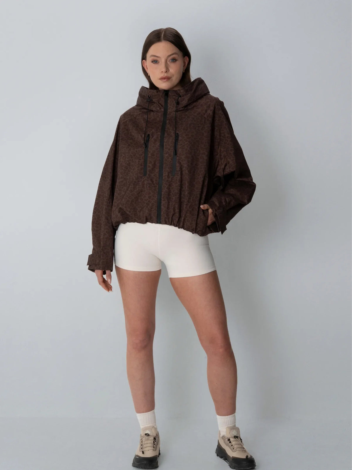 STM-TEX™ One Size Mocha Leopard Short Oversized Rain Jacket
