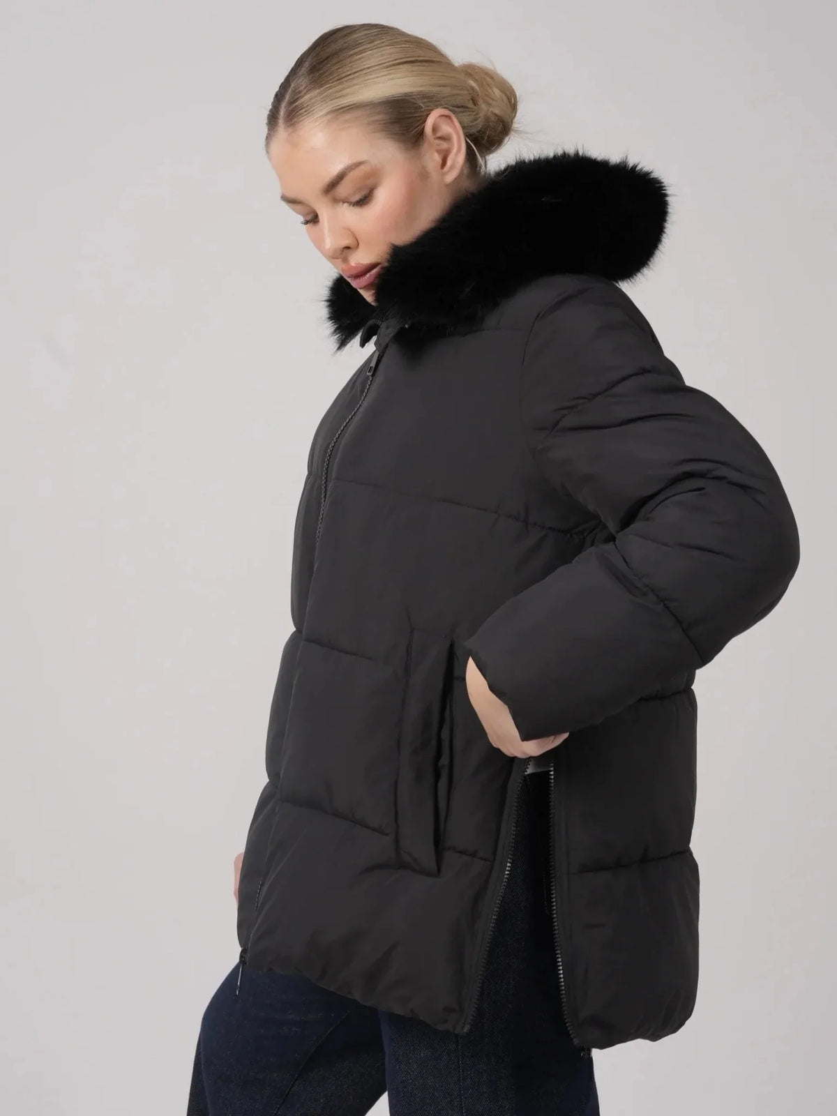 WarmCore™ Detachable Faux Fur Collar Hooded Puffer
