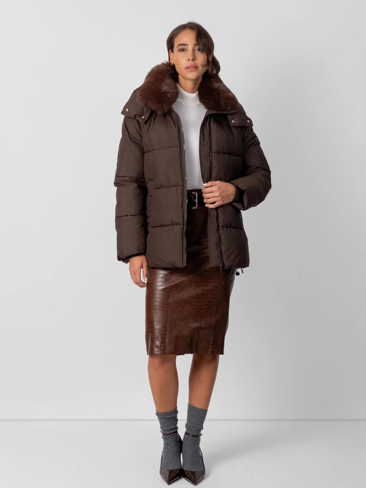 WarmCore™ Detachable Faux Fur Collar Hooded Puffer