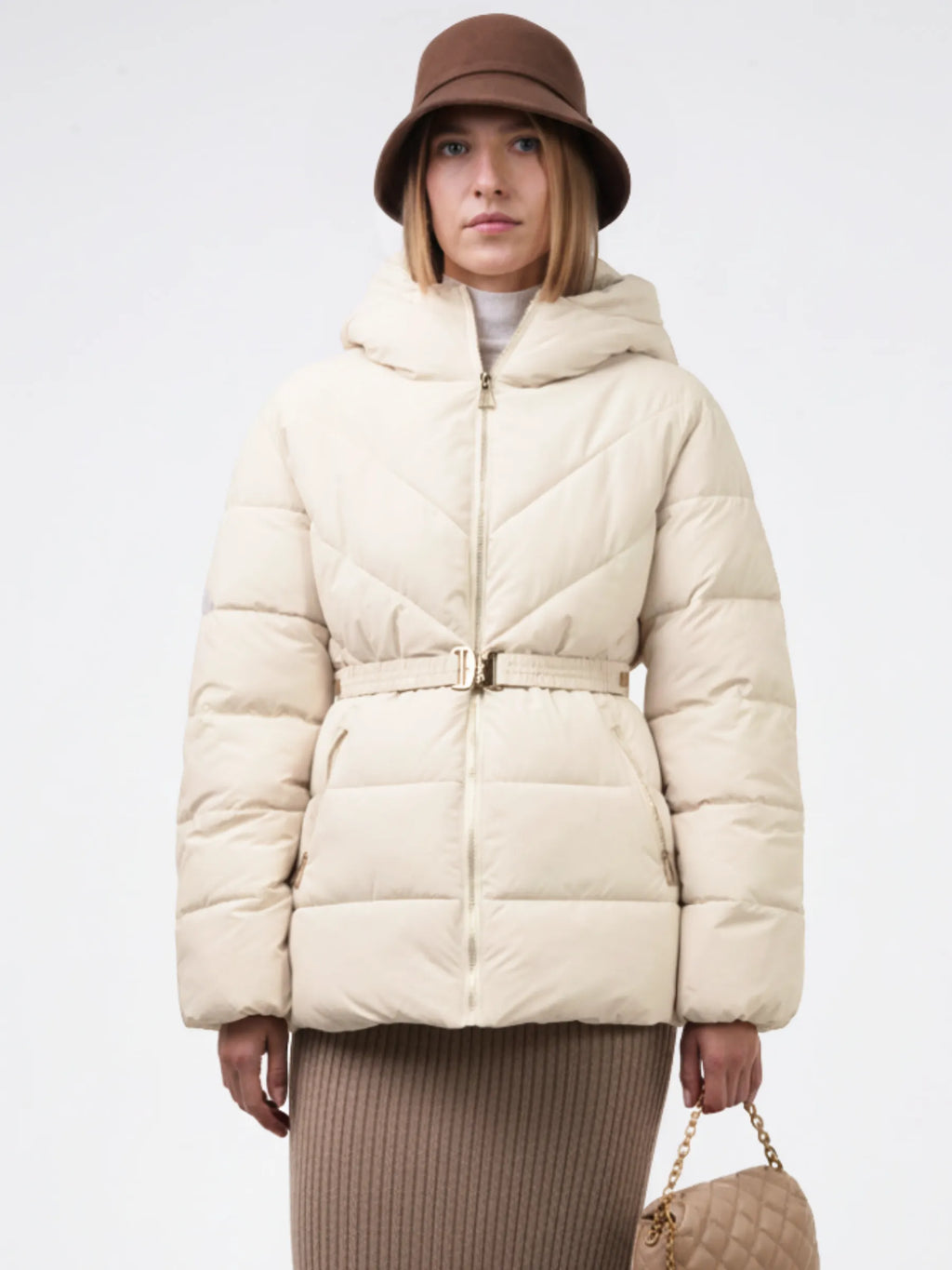 WarmCore™ Gold-tone Belted Puffer Jacket