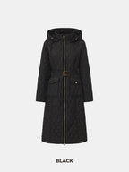 WarmCore™ Long Dimond Quilted Belted Puffer