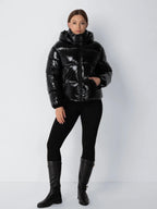 WarmCore™ Shiny Black Detachable Hooded Puffer Jacket