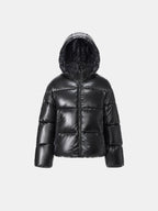 WarmCore™ Shiny Black Detachable Hooded Puffer Jacket