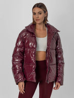 WarmCore™ Shiny Burgundy Detachable Hooded Puffer Jacket