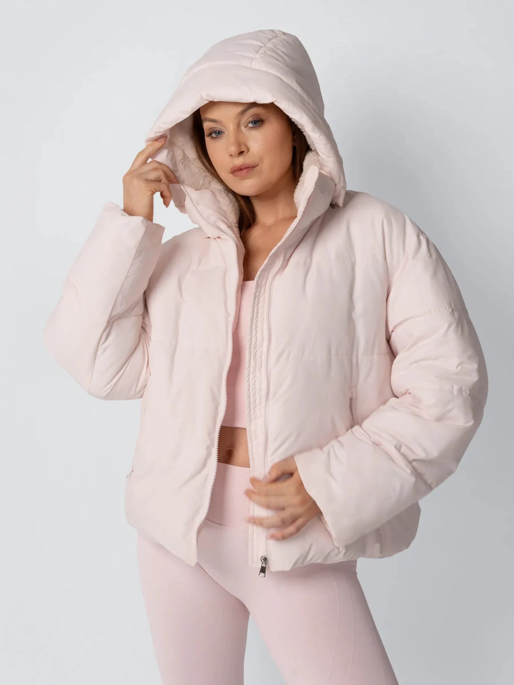 WarmCore™ Faux Fur Lined Detachable Hooded Short Puffer Jacket